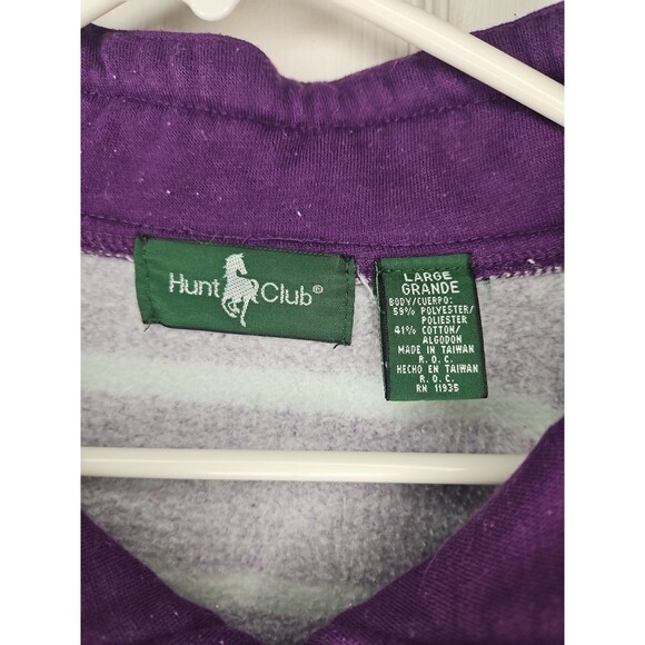 Vintage Hunt Club Sweater Purple White Striped Womens L Large Drawstring - Picture 2 of 3